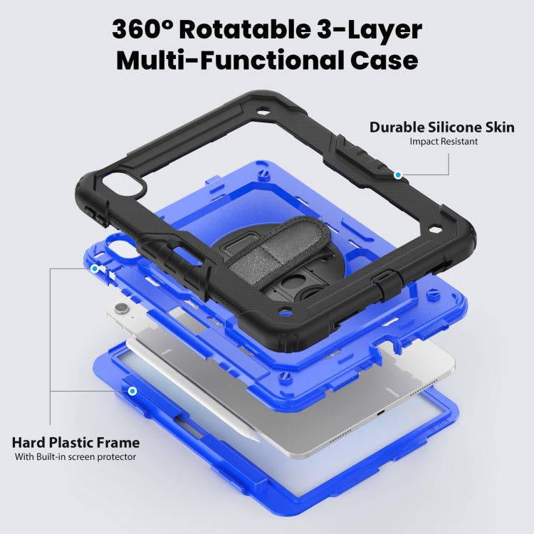 For iPad Air 11 2025 / 2024 Silicone Hybrid PC Tablet Case with Shoulder Strap(Dark Blue + Black)
