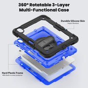 For iPad Air 11 2025 / 2024 Silicone Hybrid PC Tablet Case with Shoulder Strap(Dark Blue + Black)