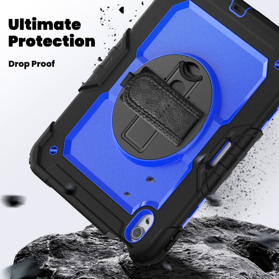 For iPad Air 11 2025 / 2024 Silicone Hybrid PC Tablet Case with Shoulder Strap(Dark Blue + Black)