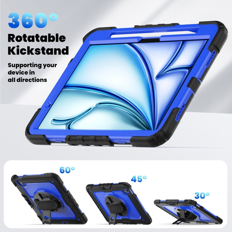 For iPad Air 11 2025 / 2024 Silicone Hybrid PC Tablet Case with Shoulder Strap(Dark Blue + Black)