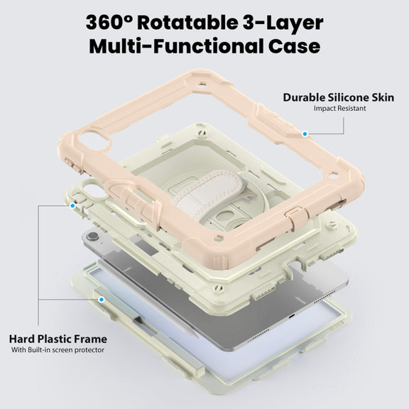 For iPad Air 11 2024 Silicone Hybrid PC Tablet Case with Shoulder Strap(Beige + Rose Gold)