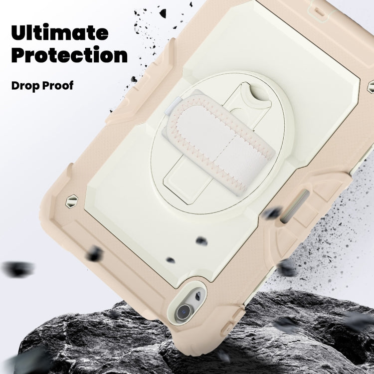 For iPad Air 11 2024 Silicone Hybrid PC Tablet Case with Shoulder Strap(Beige + Rose Gold)