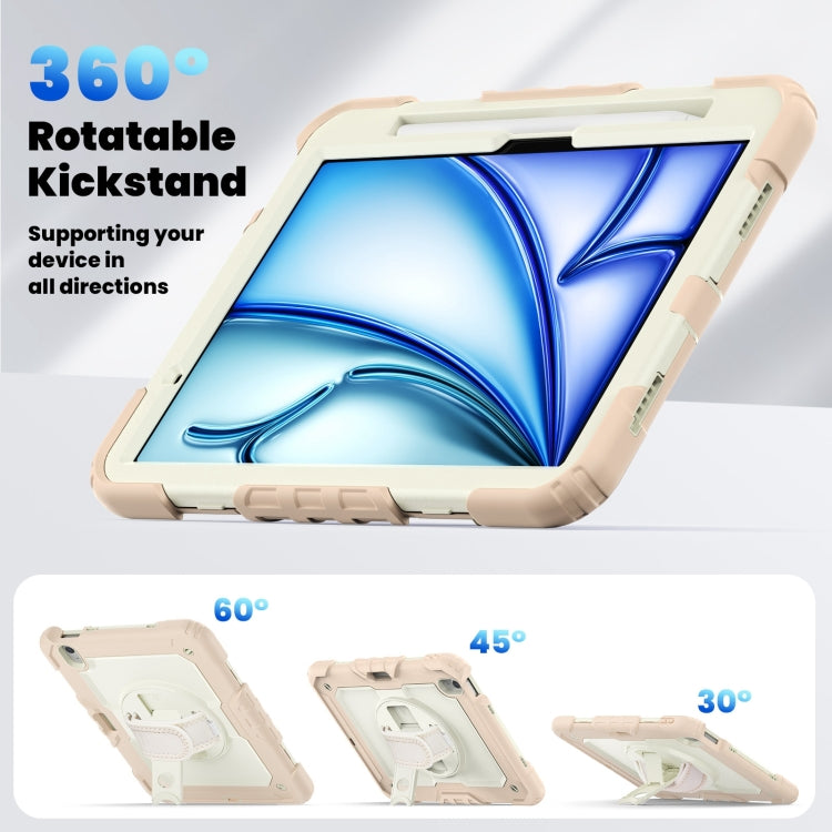 For iPad Air 11 2024 Silicone Hybrid PC Tablet Case with Shoulder Strap(Beige + Rose Gold)