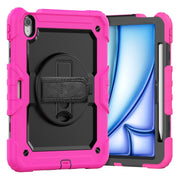For iPad Air 11 2025 / 2024 Silicone Hybrid PC Tablet Case with Shoulder Strap(Black + Rose Red)