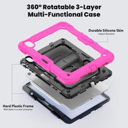 For iPad Air 11 2025 / 2024 Silicone Hybrid PC Tablet Case with Shoulder Strap(Black + Rose Red)