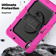 For iPad Air 11 2025 / 2024 Silicone Hybrid PC Tablet Case with Shoulder Strap(Black + Rose Red)