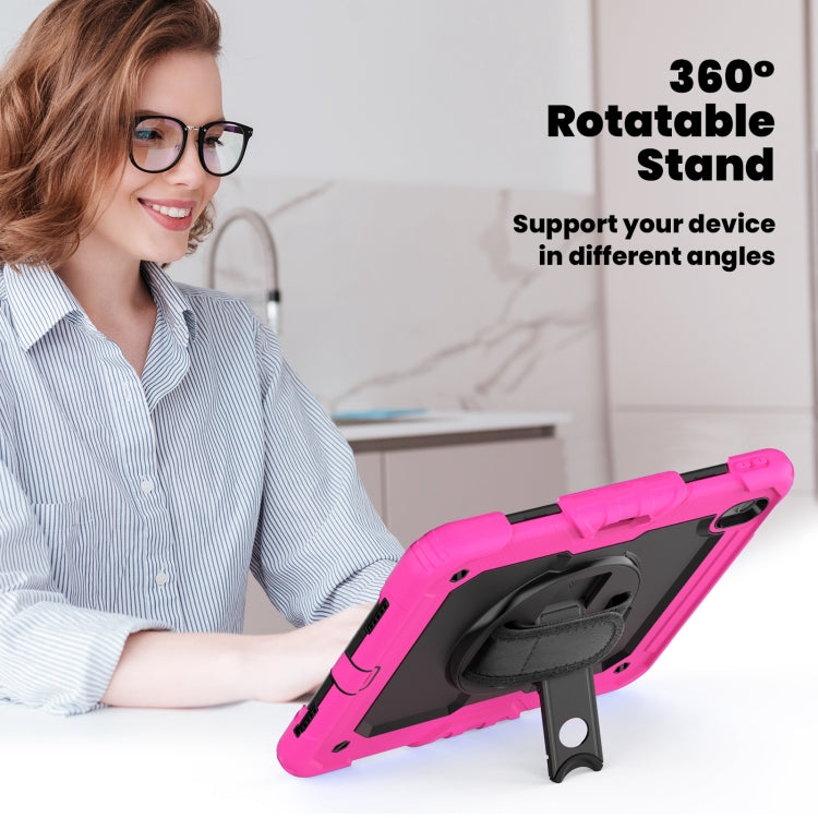 For iPad Air 11 2025 / 2024 Silicone Hybrid PC Tablet Case with Shoulder Strap(Black + Rose Red)