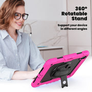 For iPad Air 11 2025 / 2024 Silicone Hybrid PC Tablet Case with Shoulder Strap(Black + Rose Red)