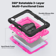For iPad Air 11 2024 Silicone Hybrid PC Tablet Case with Shoulder Strap(Rose Red + Black)