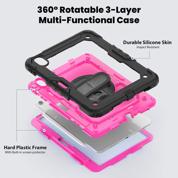 For iPad Air 11 2024 Silicone Hybrid PC Tablet Case with Shoulder Strap(Rose Red + Black)