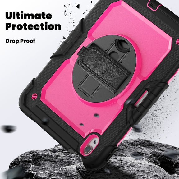 For iPad Air 11 2024 Silicone Hybrid PC Tablet Case with Shoulder Strap(Rose Red + Black)