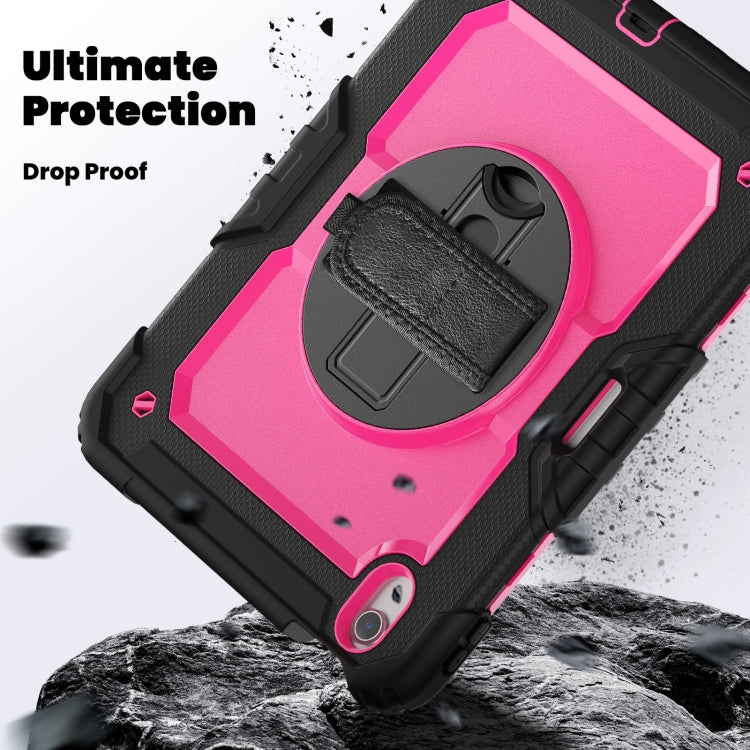 For iPad Air 11 2024 Silicone Hybrid PC Tablet Case with Shoulder Strap(Rose Red + Black)