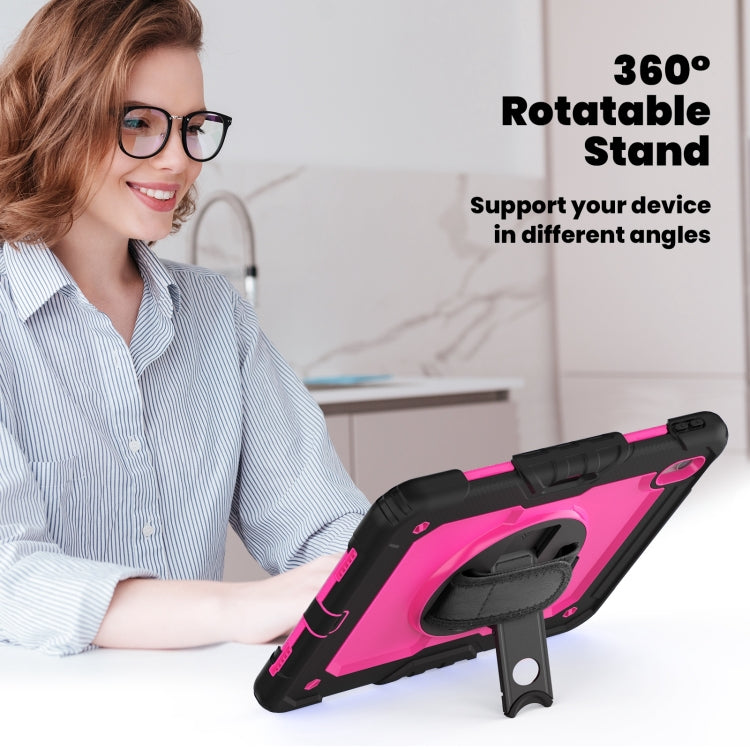 For iPad Air 11 2024 Silicone Hybrid PC Tablet Case with Shoulder Strap(Rose Red + Black)