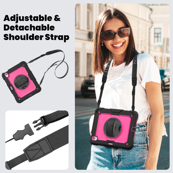 For iPad Air 11 2024 Silicone Hybrid PC Tablet Case with Shoulder Strap(Rose Red + Black)
