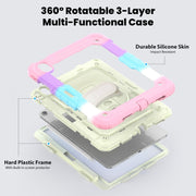 For iPad Air 11 2025 / 2024 Turntable Holder Silicone Hybrid PC Tablet Case with Shoulder Strap(Camouflage Pink)