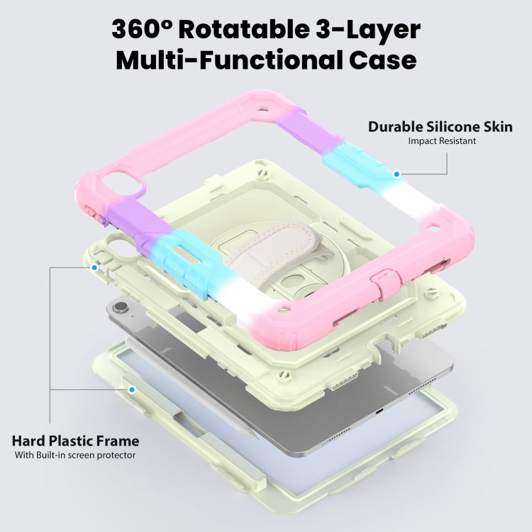 For iPad Air 11 2025 / 2024 Turntable Holder Silicone Hybrid PC Tablet Case with Shoulder Strap(Camouflage Pink)
