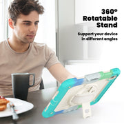 For iPad Air 11 2025 / 2024 Turntable Holder Silicone Hybrid PC Tablet Case with Shoulder Strap(Camouflage Light Blue)