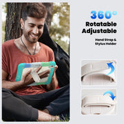 For iPad Air 11 2025 / 2024 Turntable Holder Silicone Hybrid PC Tablet Case with Shoulder Strap(Camouflage Light Blue)