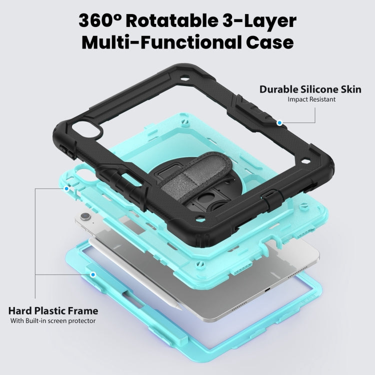 For iPad Air 11 2024 Silicone Hybrid PC Tablet Case with Shoulder Strap(Black + Light Blue)