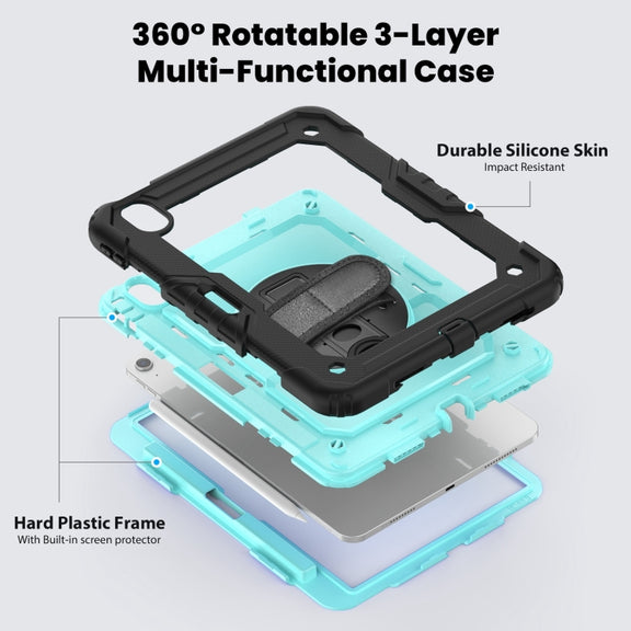 For iPad Air 11 2024 Silicone Hybrid PC Tablet Case with Shoulder Strap(Black + Light Blue)