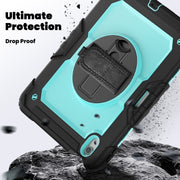 For iPad Air 11 2024 Silicone Hybrid PC Tablet Case with Shoulder Strap(Black + Light Blue)