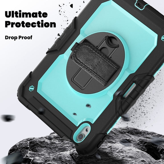 For iPad Air 11 2024 Silicone Hybrid PC Tablet Case with Shoulder Strap(Black + Light Blue)