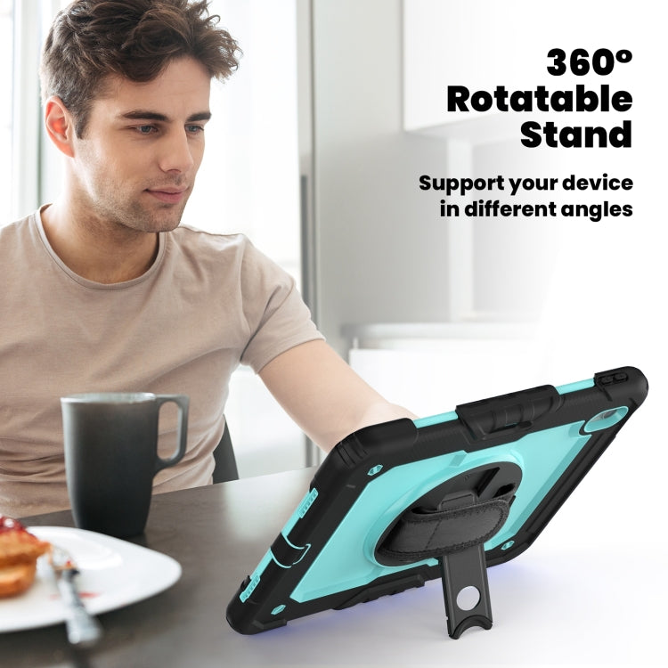 For iPad Air 11 2024 Silicone Hybrid PC Tablet Case with Shoulder Strap(Black + Light Blue)