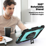 For iPad Air 11 2024 Silicone Hybrid PC Tablet Case with Shoulder Strap(Black + Light Blue)