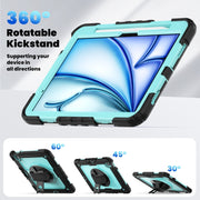 For iPad Air 11 2024 Silicone Hybrid PC Tablet Case with Shoulder Strap(Black + Light Blue)