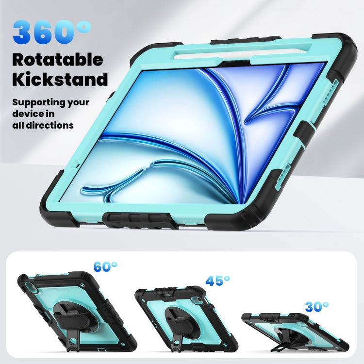 For iPad Air 11 2024 Silicone Hybrid PC Tablet Case with Shoulder Strap(Black + Light Blue)