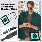 For iPad Air 11 2024 Silicone Hybrid PC Tablet Case with Shoulder Strap(Black + Light Blue)