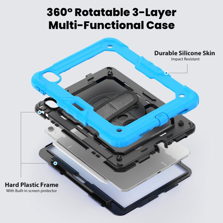 For iPad Air 11 2024 Silicone Hybrid PC Tablet Case with Shoulder Strap(Light Blue + Black)