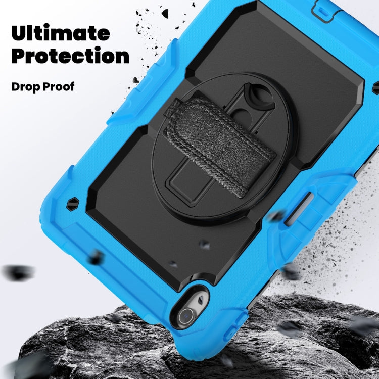 For iPad Air 11 2024 Silicone Hybrid PC Tablet Case with Shoulder Strap(Light Blue + Black)