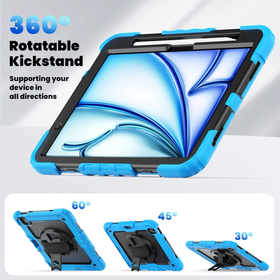 For iPad Air 11 2024 Silicone Hybrid PC Tablet Case with Shoulder Strap(Light Blue + Black)