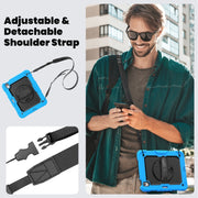 For iPad Air 11 2024 Silicone Hybrid PC Tablet Case with Shoulder Strap(Light Blue + Black)