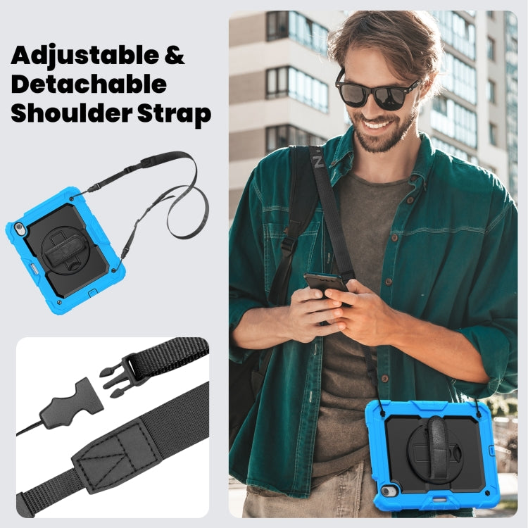 For iPad Air 11 2024 Silicone Hybrid PC Tablet Case with Shoulder Strap(Light Blue + Black)