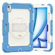 For iPad Air 11 2025 / 2024 Turntable Holder Silicone Hybrid PC Tablet Case with Shoulder Strap(Beige + Cyan-blue) - free shipping - PMC TechLife - Order now!