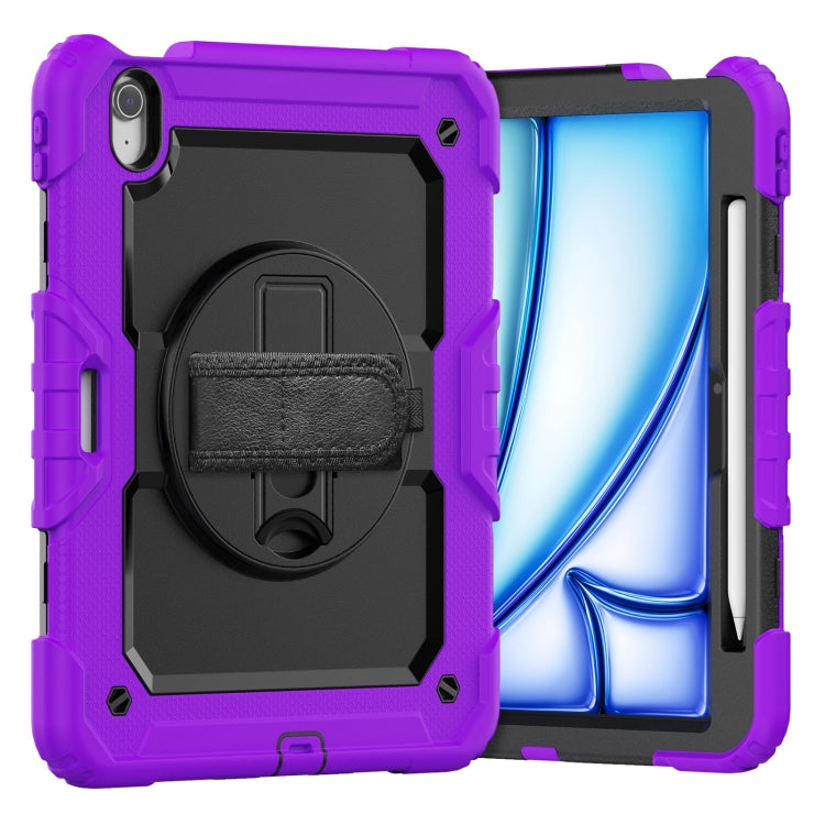For iPad Air 11 2025 / 2024 Turntable Holder Silicone Hybrid PC Tablet Case with Shoulder Strap(Purple)