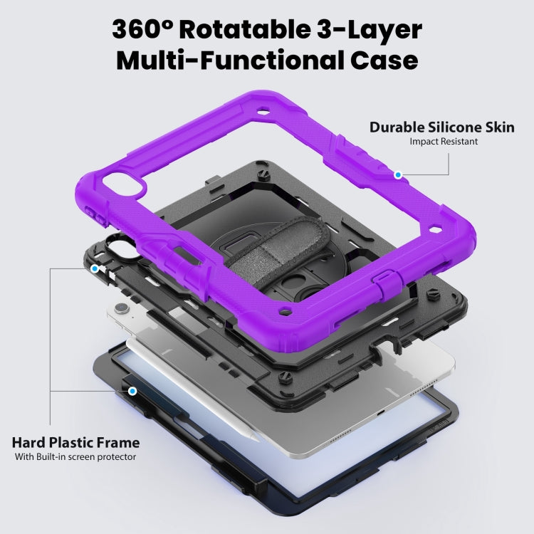 For iPad Air 11 2025 / 2024 Turntable Holder Silicone Hybrid PC Tablet Case with Shoulder Strap(Purple)