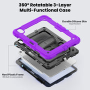 For iPad Air 11 2025 / 2024 Turntable Holder Silicone Hybrid PC Tablet Case with Shoulder Strap(Purple)