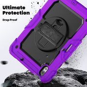 For iPad Air 11 2025 / 2024 Turntable Holder Silicone Hybrid PC Tablet Case with Shoulder Strap(Purple)