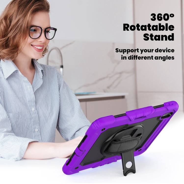For iPad Air 11 2025 / 2024 Turntable Holder Silicone Hybrid PC Tablet Case with Shoulder Strap(Purple)