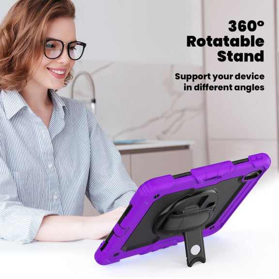 For iPad Air 11 2025 / 2024 Turntable Holder Silicone Hybrid PC Tablet Case with Shoulder Strap(Purple)