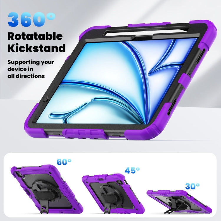 For iPad Air 11 2025 / 2024 Turntable Holder Silicone Hybrid PC Tablet Case with Shoulder Strap(Purple)