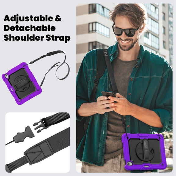 For iPad Air 11 2025 / 2024 Turntable Holder Silicone Hybrid PC Tablet Case with Shoulder Strap(Purple)