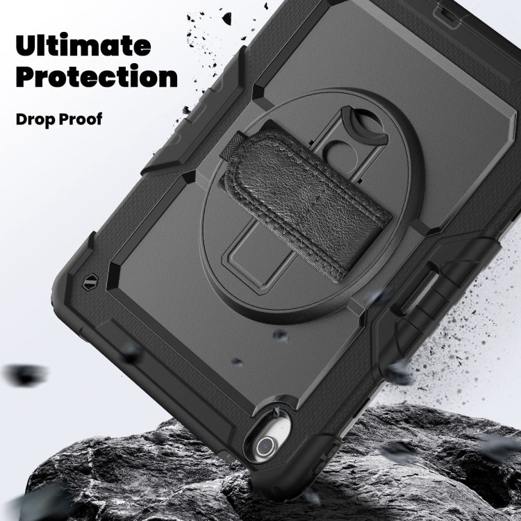 For iPad Air 13 2025 / 2024 Turntable Holder Silicone Hybrid PC Tablet Case with Shoulder Strap(Black)