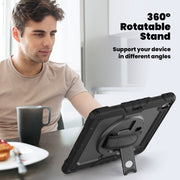 For iPad Air 13 2025 / 2024 Turntable Holder Silicone Hybrid PC Tablet Case with Shoulder Strap(Black)