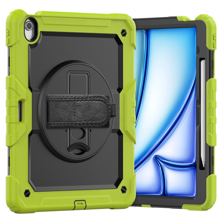 For iPad Air 13 2025 / 2024 Silicone Hybrid PC Tablet Case with Shoulder Strap(Black + Yellow Green)