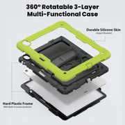 For iPad Air 13 2025 / 2024 Silicone Hybrid PC Tablet Case with Shoulder Strap(Black + Yellow Green)