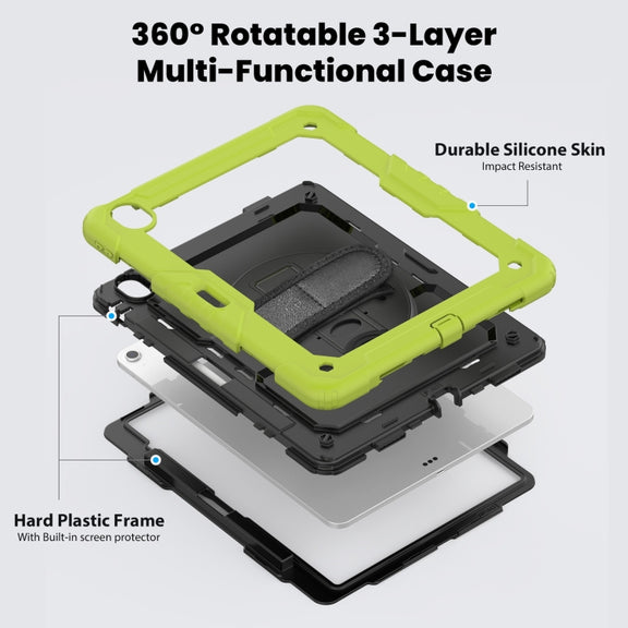 For iPad Air 13 2025 / 2024 Silicone Hybrid PC Tablet Case with Shoulder Strap(Black + Yellow Green)